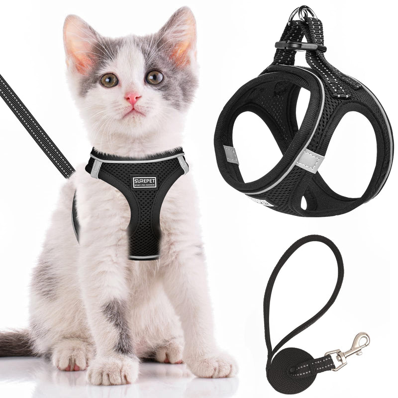 SALFSE Cat Harness and Leash Escape Proof,Adjustable Soft Mesh Kitten Vest Harness for Walking Reflective Pet Harness for Cat Small Dogs Puppy XS Black - BeesActive Australia