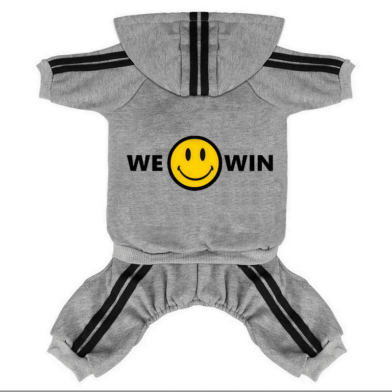 Pet Cat Dog Cute Outfit Clothes Hoodie Jumpsuit Tracksuit Jacket Winter Sweater 4-Legs Style Grey for Puppy Small to Medium Dogs Boy and Girl X-Small - BeesActive Australia