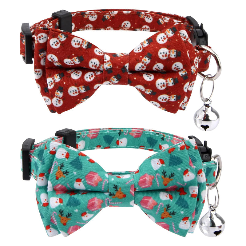 LUTER 2pcs Christmas Cat Collar with Bells and Bow Tie, Adjustable Cat Collar Breakaway Cute Christmas Themed Kitten Collar for Female and Male Cats Puppy - BeesActive Australia