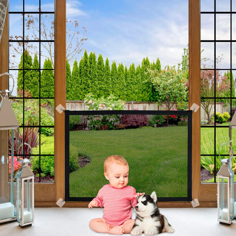 Dog Gates for The House, Malydyox Mesh Baby Gates for Stairs with Portable Safety Fence Easily Install Anywhere, Child Gate for Doorways with 2pcs Stainless Steel Pole and 8pcs Hooks , 43'' X 29'' 43'' X 29'' - BeesActive Australia