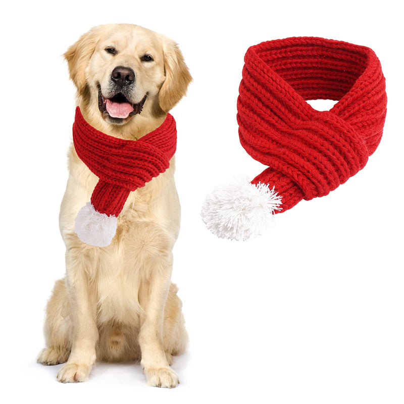 Cobee Christmas Dog Cat Santa Scarf, Dog Winter Knitted Scarf Pet Winter Neck Warmer Costume with White Pompom Ball Party Dressup Xmas Cute Decorate Gift Red Large - BeesActive Australia