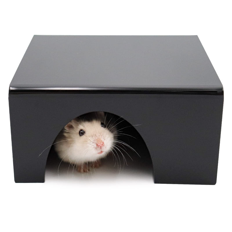 Hamster Hideout House, Black Acrylic Small Animals Sleeping Hut, Reptile Hideout, Reptile Hide Box, Reptile Cave for Rats Gerbils Hamsters Rats Lizard Chameleon Hermit Crab(5.11×5.11×2.55 Inches) - BeesActive Australia