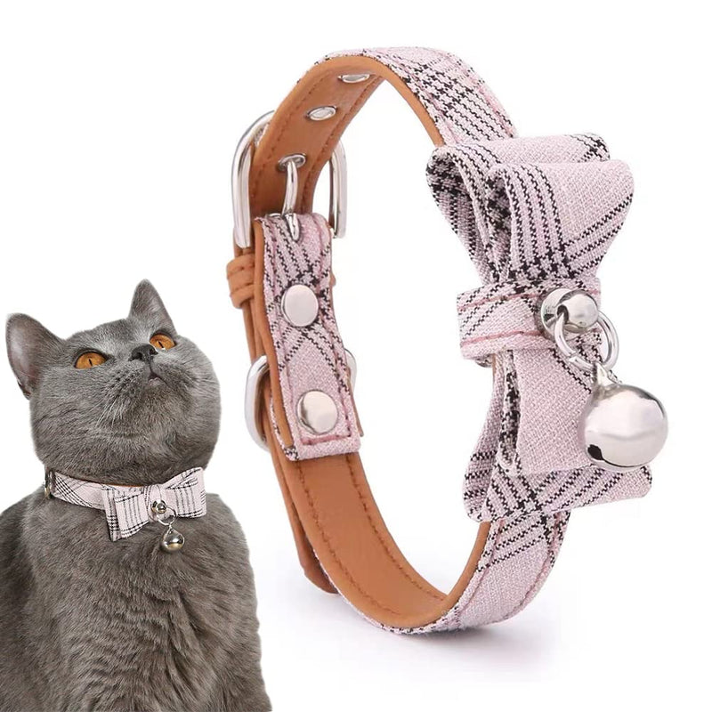 Cat Collars for Girl Cats, Puppy Collar with Cute Bow Tie and Bell, Cute Plaid Patterns, Adjustable Kitten Safety Collars pink - BeesActive Australia