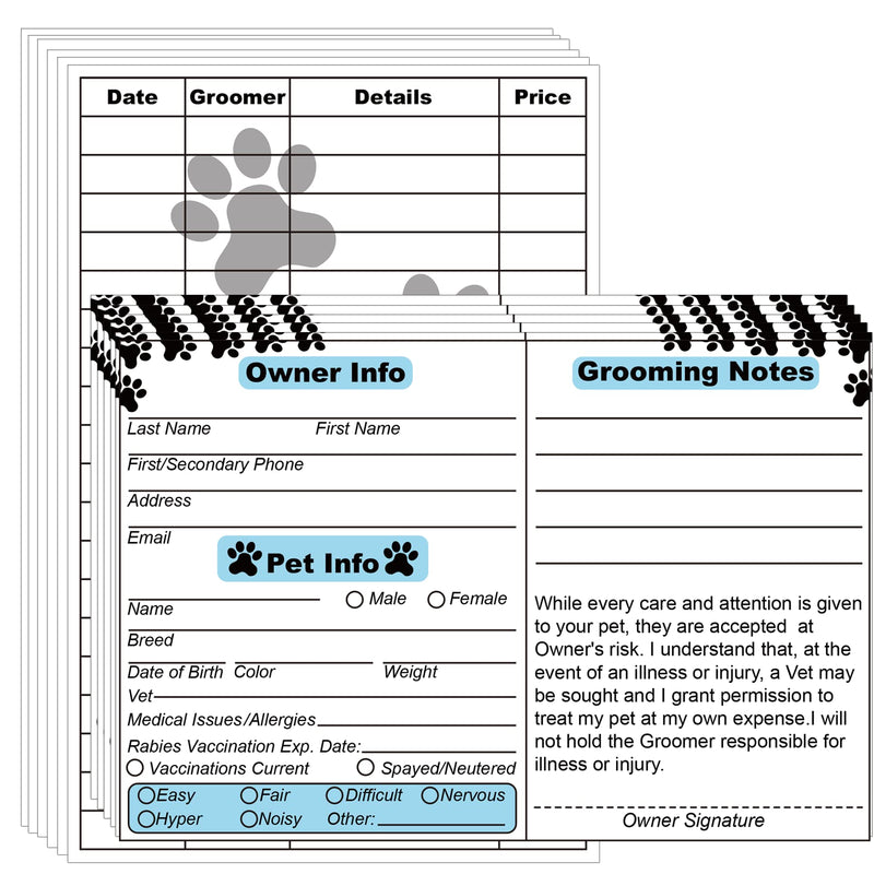 Dog Grooming Cards Groomer Information Check-in Cards for Pet Dog and Cat 4 x 6 Inch Groomer Client Profile Service Record Clip Card for Professional Pet and Cat Groomers, Kennel Care 50 Pack - BeesActive Australia