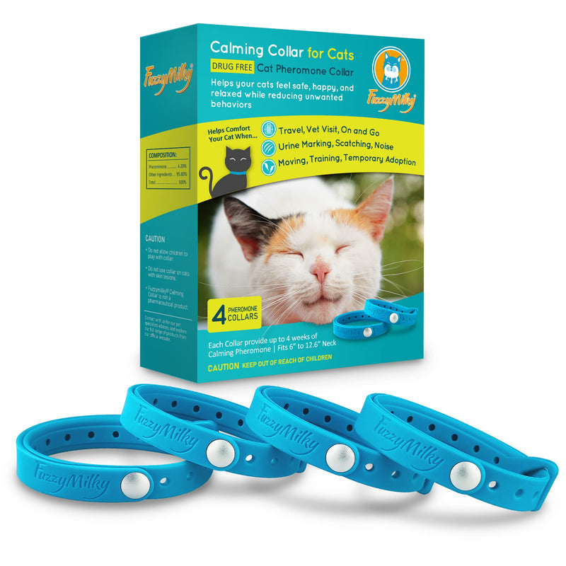 Fuzzymilky Cat Calming Collars - 4 Packs Cat Collar Infused with Synthetic Pheromones - Cat Pheromone Diffuser Necklace for Stress Relief, Travel, Keeping Kitty Quiet (Blue) - BeesActive Australia