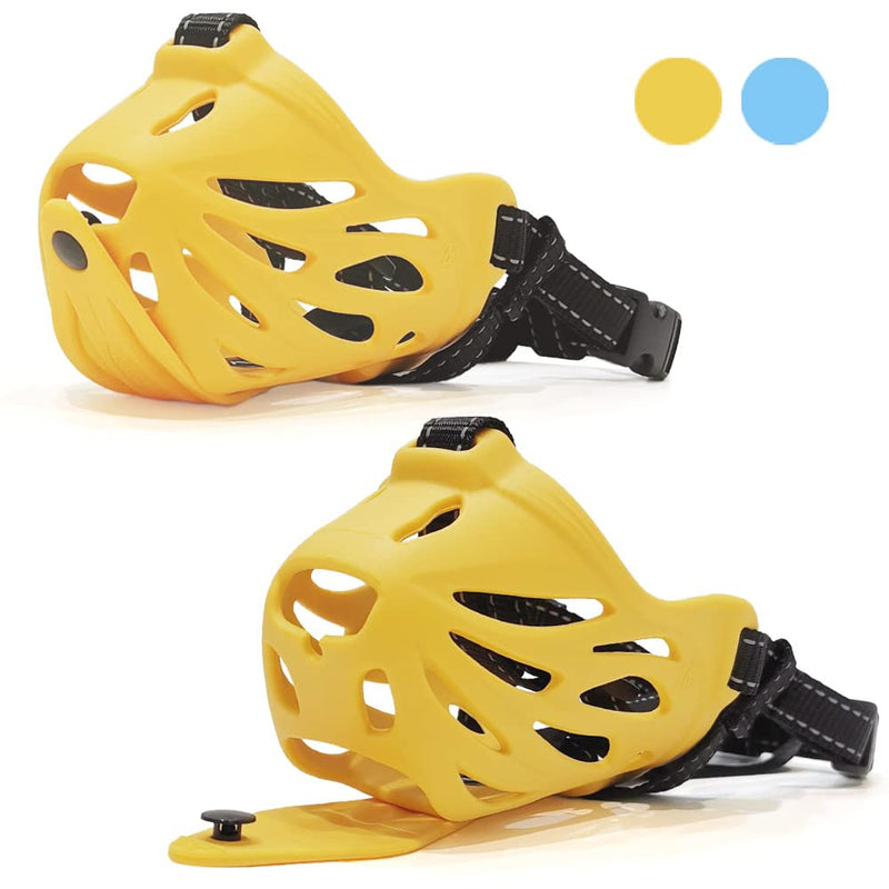 Petyouyou Basket Dog Muzzle for Large Dog to Stop Mouth Biting Baking Eating Rocks for Medium Sized Extra Small Puppy Cage Breed German Shepherd Frenchie Yellow #2 (Snout 5.7-7.0") - BeesActive Australia