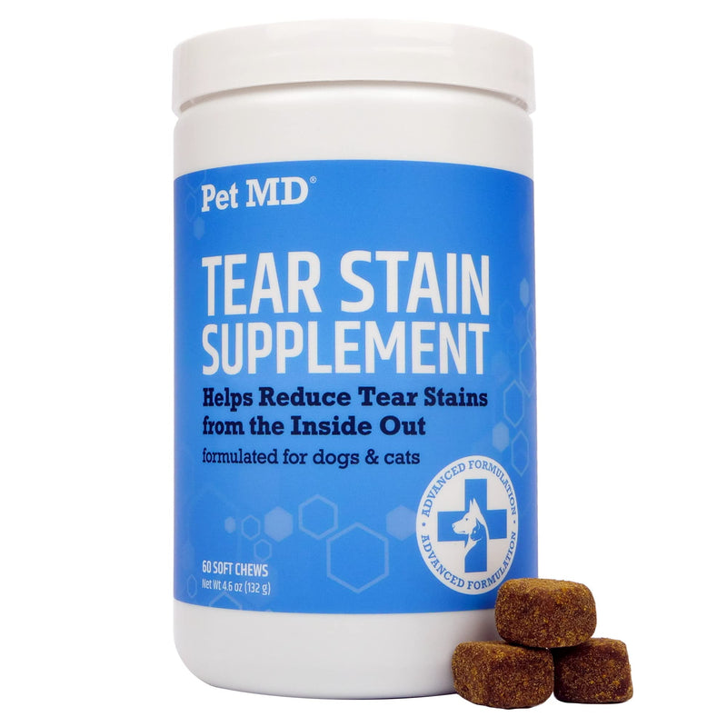 Pet MD Tear Stain Remover for Dogs & Cats - Antioxidant Eye Care Supplement with Lutein, Cranberry, & Omega 3 & 6 - Cat & Dog Tear Stain Remover Chews for White & Light Fur - 60 ct - BeesActive Australia