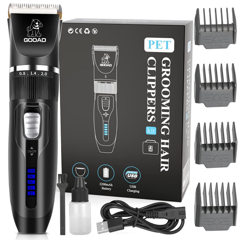 GOOAD Dog Clippers Professional Dog Grooming kit Low Noise Rechargeable Dog Trimmer Cordless Dog Hair Trimmer for Small Dogs and Cats,with LED Display (Black) - BeesActive Australia