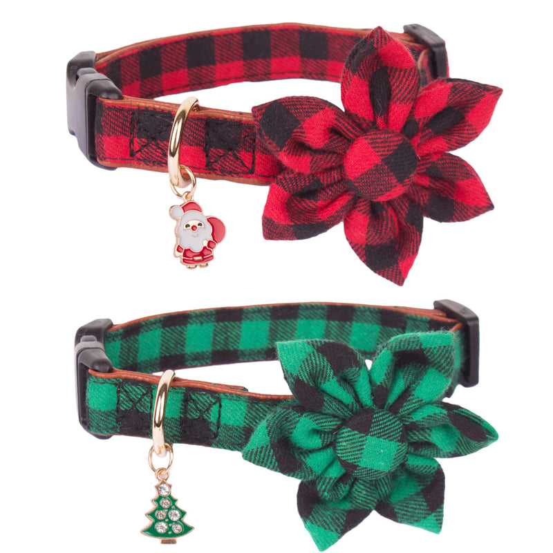 Christmas Dog Collar with Flower, Classic Buffalo Plaid Dog Christmas Collar with Removable Floral Adjustable Christmas Collars for Small Medium Large Dogs - BeesActive Australia
