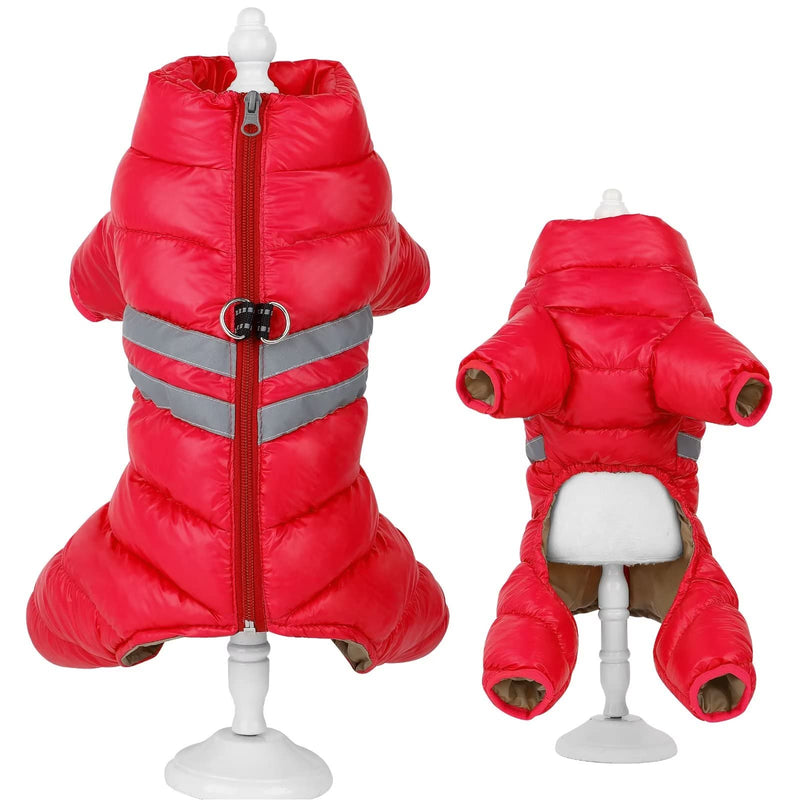 Didog Winter Puppy Dog Coat,Reflective Waterproof Windproof Dogs Cold Weather Jacket with Dual D Leash Ring, Warm Zip Up Pet Coats Clothes for Small Dogs & Cats Outdoor Walking 16#：Chest 17”; Back length 13” Red - BeesActive Australia
