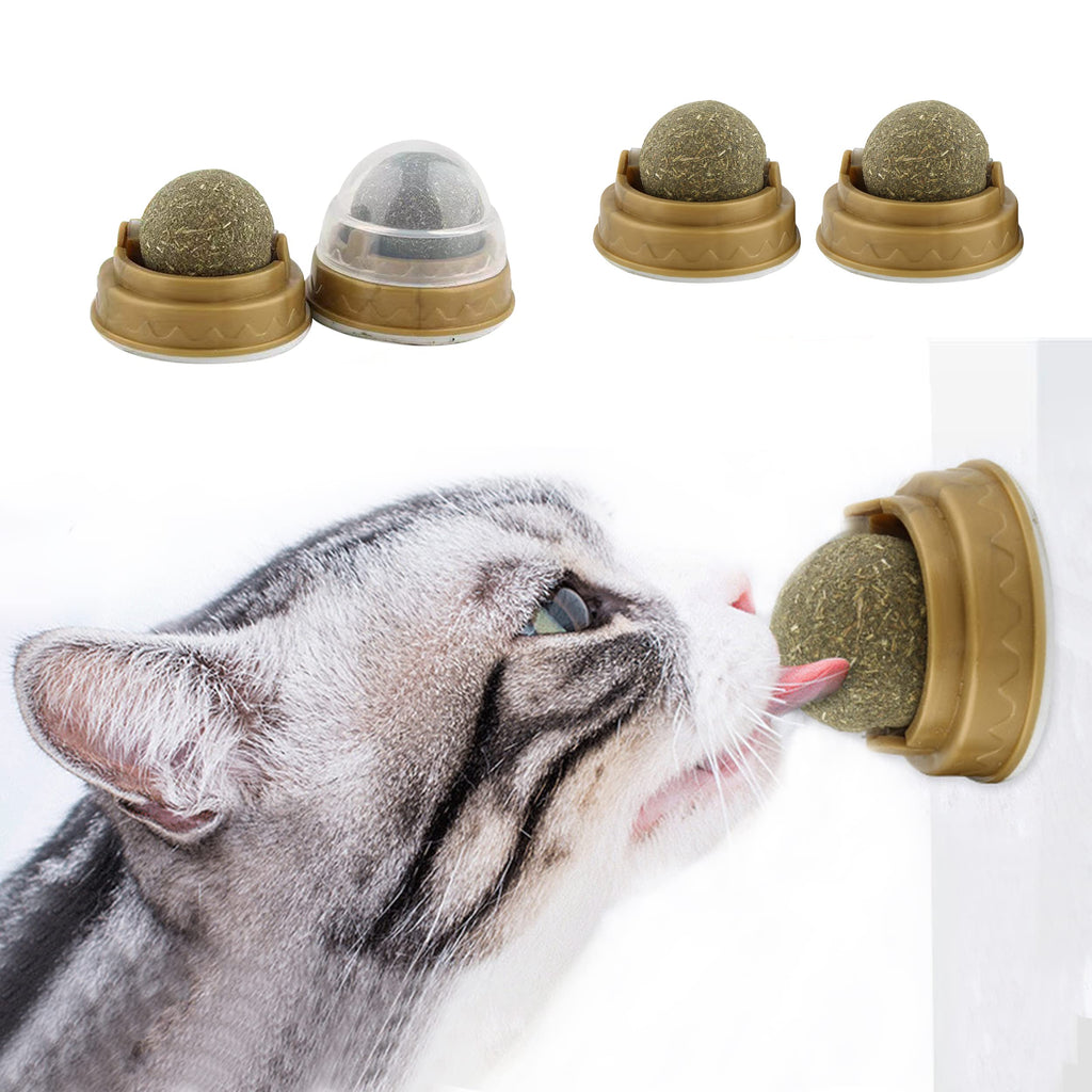 4 Pack Catnip Ball, Natural Catnip Toys Rotatable Playing Edible Balls Cat Toys, Self-Adhensive Wall Mounted 360 Degree Rotatable, Teeth Cleaning Catmint Toy for Cat Kitten Kitty - BeesActive Australia
