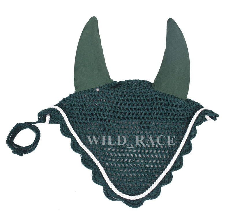 WILDRACE Horse flyveil/Ear Bonnet/Mask/Net/Crochet Cob Dark Green - BeesActive Australia