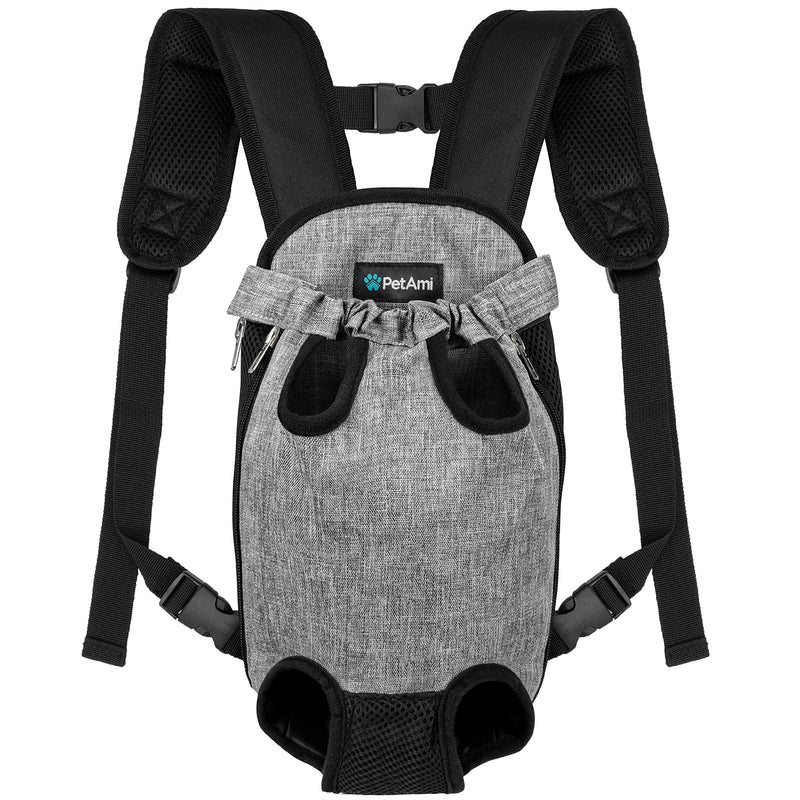 PetAmi Dog Carrier Backpack, Adjustable Dog Pet Cat Front Carrier Backpack | Ventilated Dog Chest Carrier for Hiking Camping Travel, Sling Bag for Small Medium Dog Cat and Puppies Large Heather Grey - BeesActive Australia