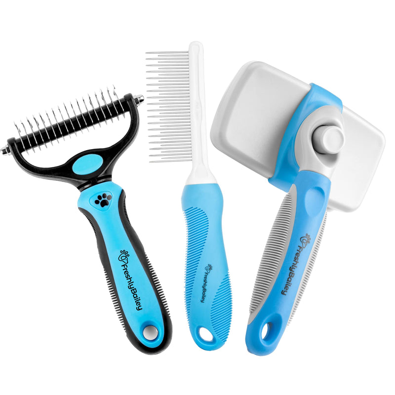 Freshly Bailey Dematting and Deshedding Grooming Tool - Dual Length Pet Comb - Self Cleaning Slicker Brush for Cats and Dogs - BeesActive Australia