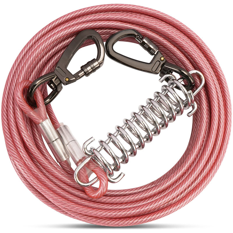 Tie Out Cable with Spring for Dogs,10/20/30/ 50FT Long Dog Leash,Dog Runner for Yard Heavy Duty,Dog Chains for Outside,Sturdy Long Line Lead for Dogs Training Outdoor in Camping or Yard 30ft Pink - BeesActive Australia
