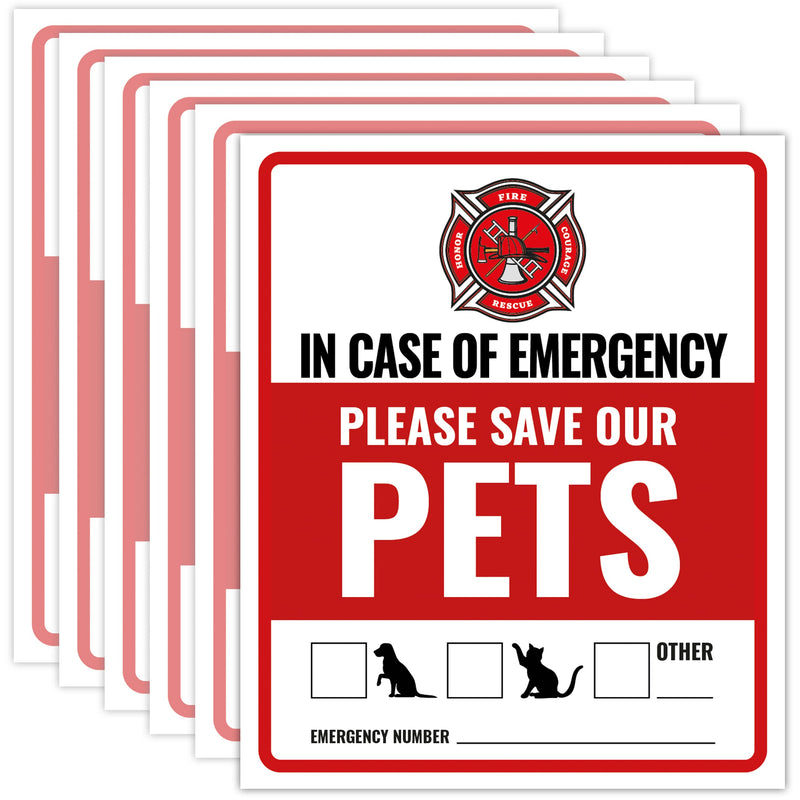 6 x Pet Alert Stickers for House ( 4x5 inch ) - Self-Adhesive Rescue our Pets window sticker - UV resistant, waterproof, Anti Scratch Pet Inside Fire Sticker - Rescue our pets decal - BeesActive Australia