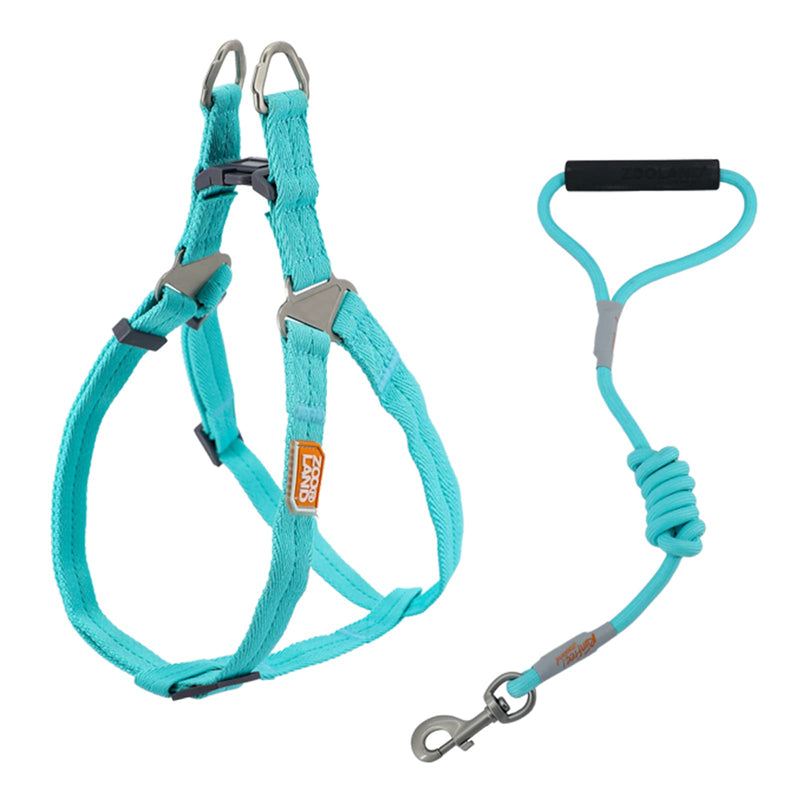 ZOOLAND Rope Leash and Harness Set for Small Medium Large Dogs Adjustable Soft Handle Outdoor Training and Running Light Blue - BeesActive Australia