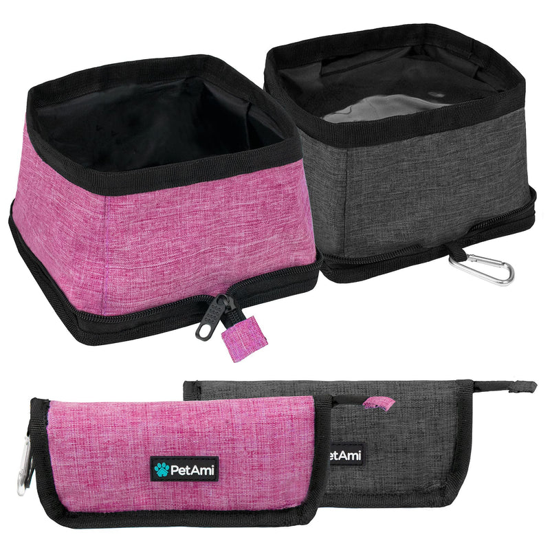 PetAmi Collapsible Dog Bowls 2 Pack, Travel Dog Bowls, Portable Water Bowl for Dog Puppy Cat Pet, Foldable Doggy Food Bowl for Traveling Hiking Camping Walking Outdoor Gear Accessories Pink - BeesActive Australia