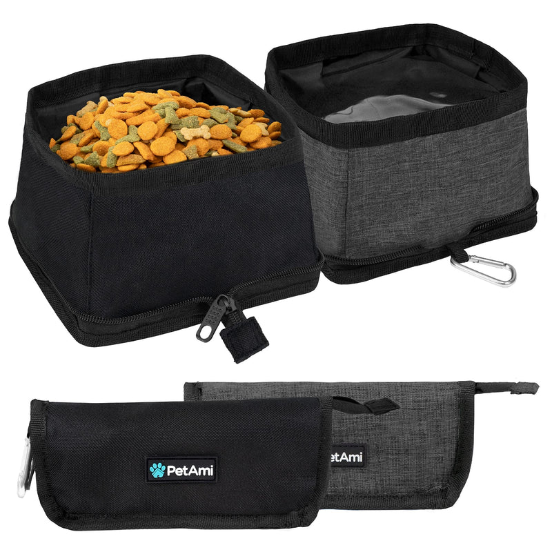 PetAmi Collapsible Dog Bowls 2 Pack, Travel Dog Bowls, Portable Water Bowl for Dog Puppy Cat Pet, Foldable Doggy Food Bowl for Traveling Hiking Camping Walking Outdoor Gear Accessories Black - BeesActive Australia