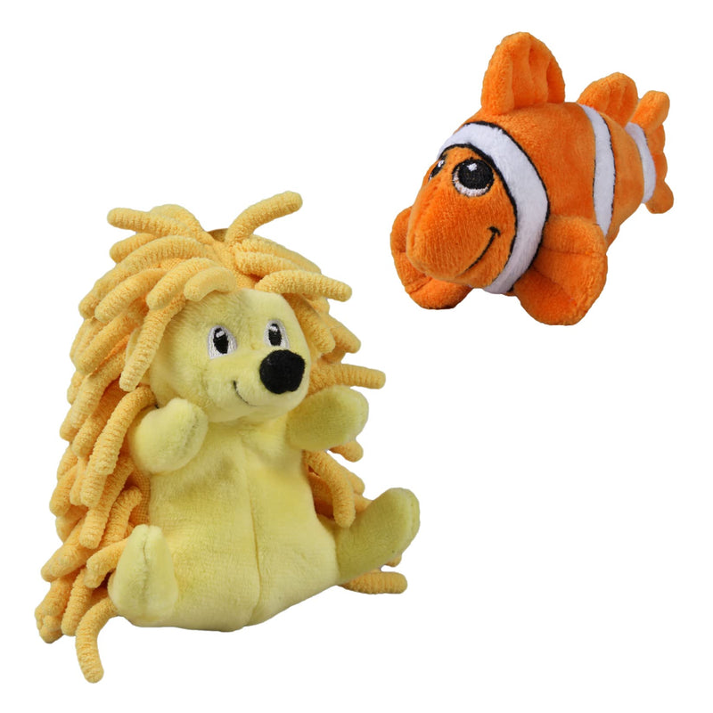 Snuggle Puppy Tender-Tuffs Tiny Hedgehog and Clownfish Plush Dog Toys Bundle - Tough Animal Squeaky Toys - BeesActive Australia