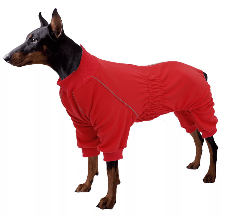 Dog Full Body Warm Fleece Coat with Legs Puppy Pyjamas Jumpsuit Suit with Reflective Zipper Closure Put on and Off Easy and Safety X-Large(Back: 20"in) Red - BeesActive Australia