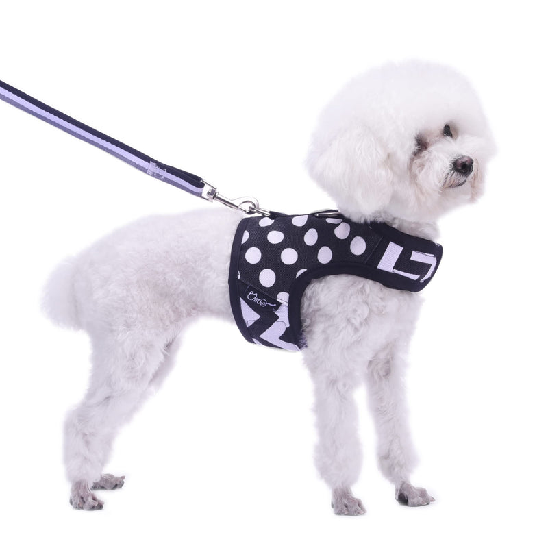 Teacup Dog Harness and Leash Set Small Pet Vest Harness, Adjustable Soft Padded Dog Vest for Teacup Chihuahua, Poodle, Yorike, Maltese Polka Dots Black X-Small (under 3lbs) - BeesActive Australia