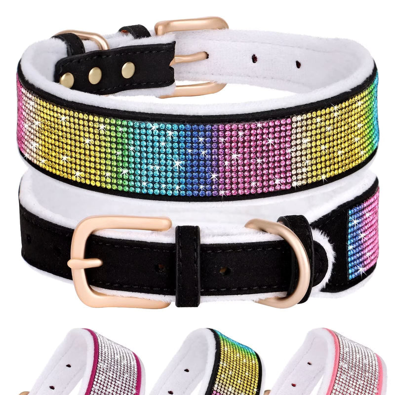 Didog Rhinestone Dog Collar with Soft Lining, Sparkling Crystal Diamond Girl Dog Collars with Soft Warm Pad for Medium Large Dogs L:Neck 17-21",Width 1½" Black - BeesActive Australia
