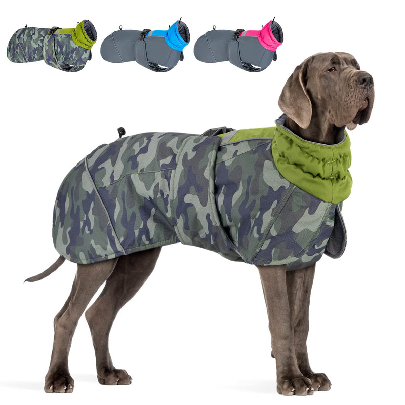 SlowTon Dog Winter Coat, Windproof 3 Layers Thick Warm Fleece Lining Dog Jacket for Cold Weather, Reflective Dog Apparel Dog Clothes with Leash Opening for Medium Large Dogs(Green Camo,3XL) XXX-Large(Chest 32''-36'') Green Camouflage - BeesActive Australia