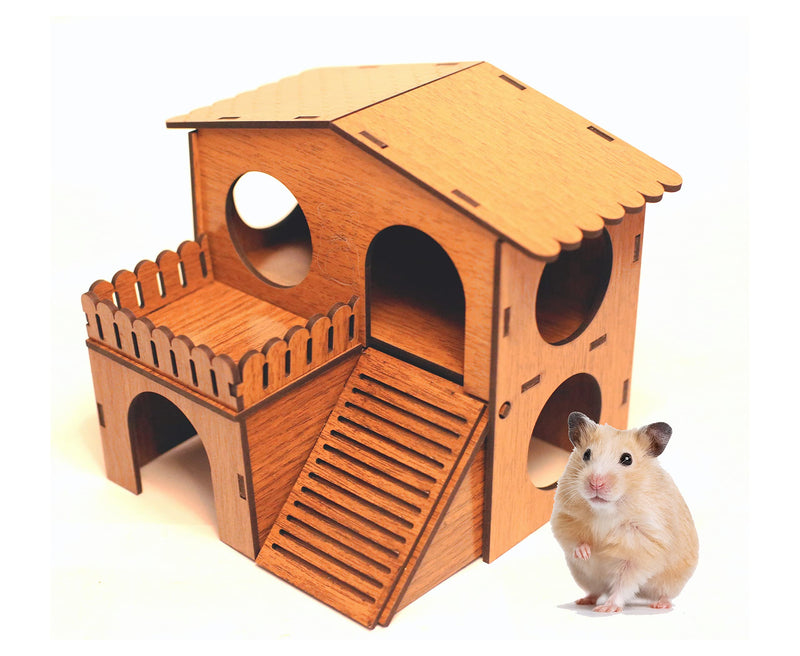 2 Storey Hamster House with Wide Door Small Animal Climbing Ladder Dwarf Hamster Small Pet Dwarf Hamster Cage Small Animal Hideout Easy Clean Wooden Hideaway - BeesActive Australia