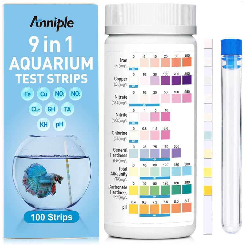 9 in 1 Aquarium Test Strips - 100 Strips Aquarium Water Test Kits for Freshwater Saltwater - Testing for Iron, Copper, Nitrite, Nitrate, pH, GH & KH, Chlorine, Total Alkalinity - BeesActive Australia
