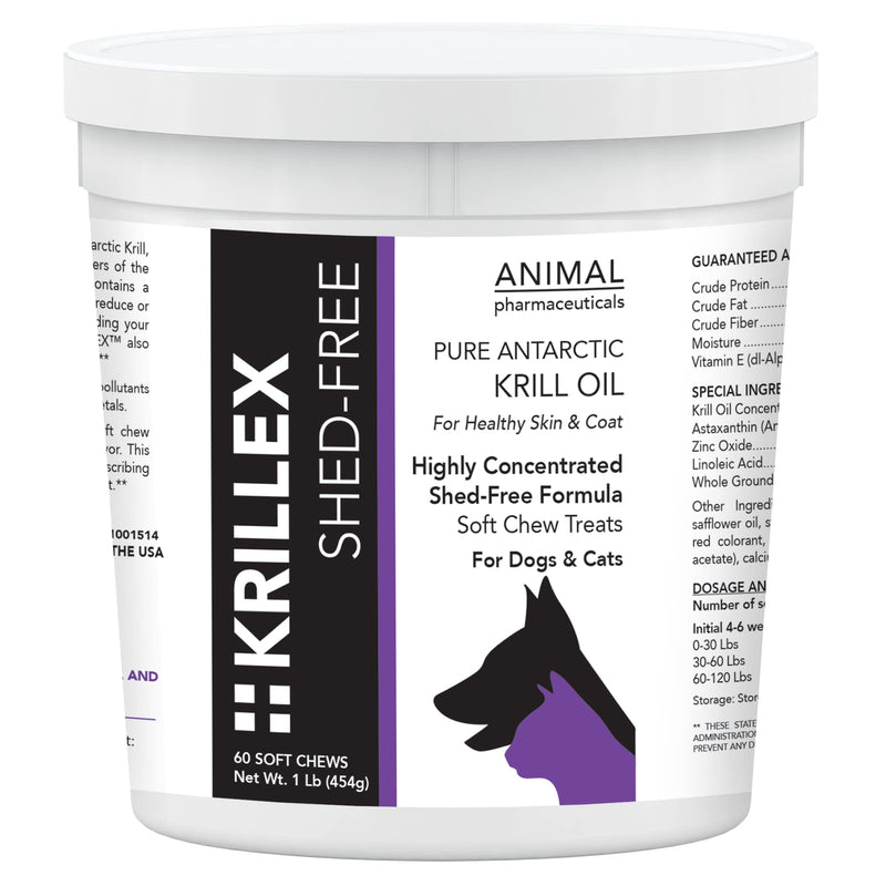 Animal Pharmaceuticals Krillex Shed-Free Chews - Shedding Support Krill Oil for Dogs & Cats - Skin and Coat Omega 3 Supplement for Dogs - 60 ct - BeesActive Australia