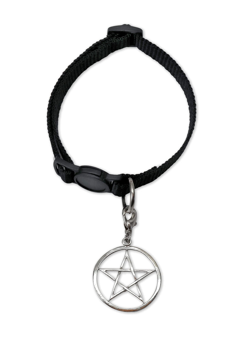 Black Cat Collar with Wiccan Pagan Pentacle Silver Finish On Safety Breakaway Collar Adjustable Neck Size 8 to 12 Inches - BeesActive Australia