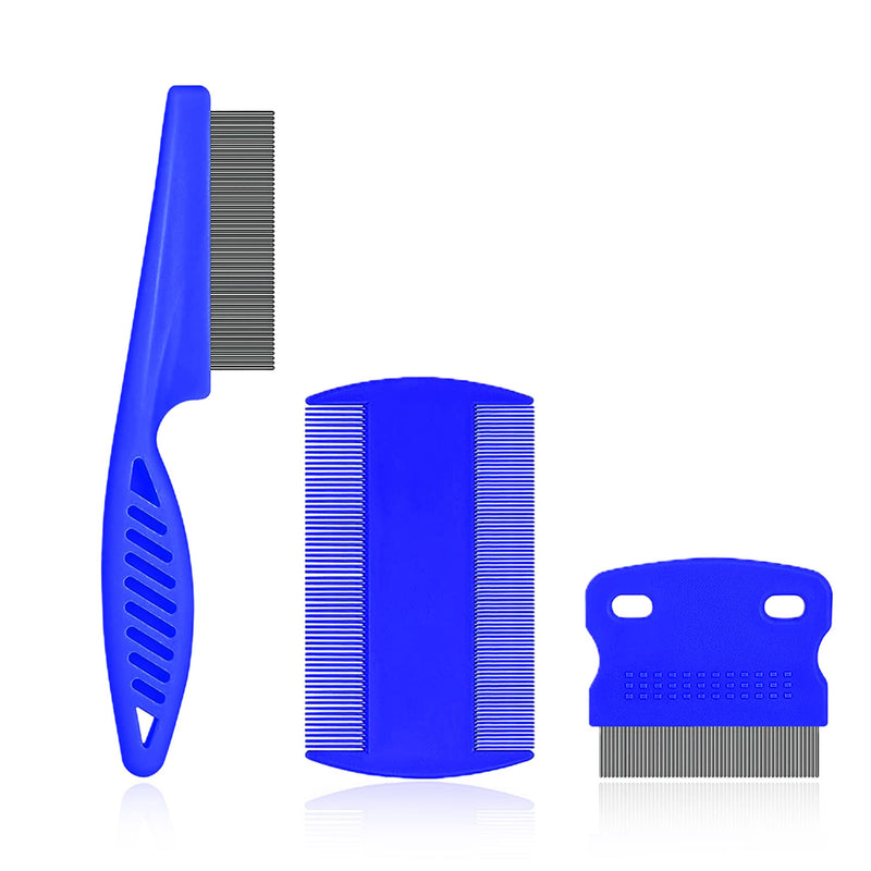 SKYPIA 3 Packs Combs Double sided Pet Combs Grooming Flea Tick Lice Dandruff Removal Fine Tooth Hair Combs for Cats Dogs Puppy (Blue) Blue - BeesActive Australia