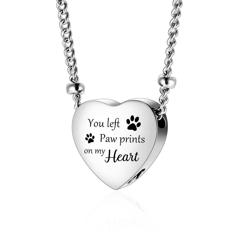 Urn Necklace for Ashes with Paw Prints Heart Cremation Jewelry for Dog Ashes- You Left Paw Prints on My Heart Silver - BeesActive Australia