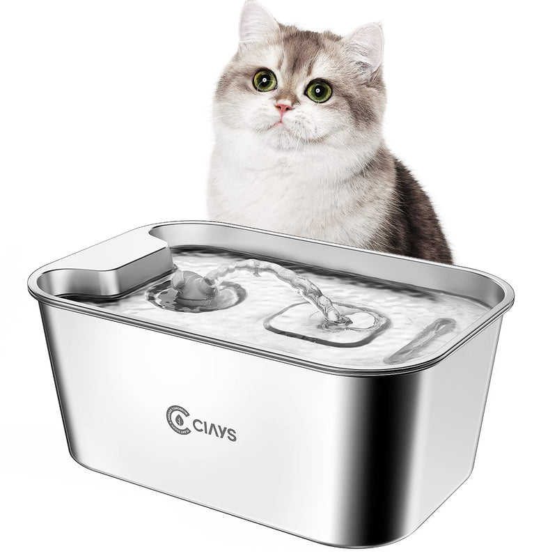 Ciays 61oz/1.8L Cat Water Fountain Stainless Steel Dog Water Bowl Dispenser Automatic Pet Water Fountain with Quiet Pump, Dishwasher Safe Design & Adjustable Water Flow for Cats, Dogs - BeesActive Australia