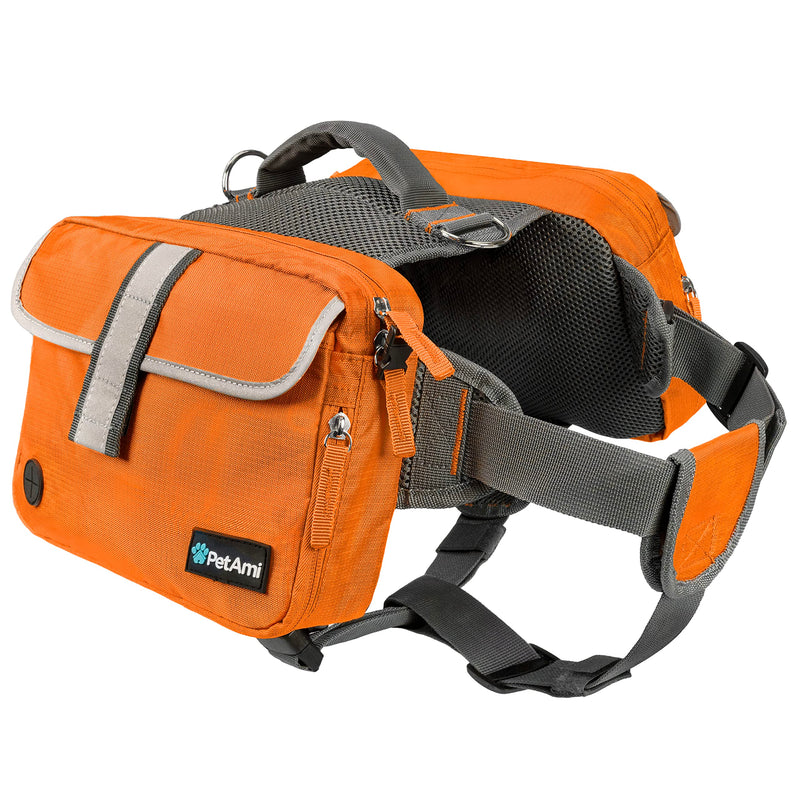 PetAmi Dog Backpack for Medium Large Dogs, Dog Saddle Bag for Dogs to Wear, Harness Saddlebag with Reflective Safety Side Pockets for Hiking, Camping, Vest Dog Pack for Travel Orange - BeesActive Australia