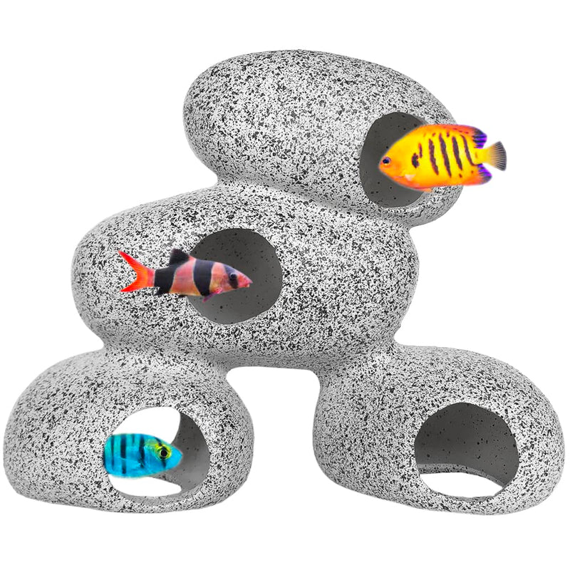 SLOCME Aquarium Rock Caves Decoration - Cichlids Rock Caves for Shrimp Cichlid Hiding Breeding Spawning, Fish Can Swim Through The Rock Hole, 4 Stone - BeesActive Australia