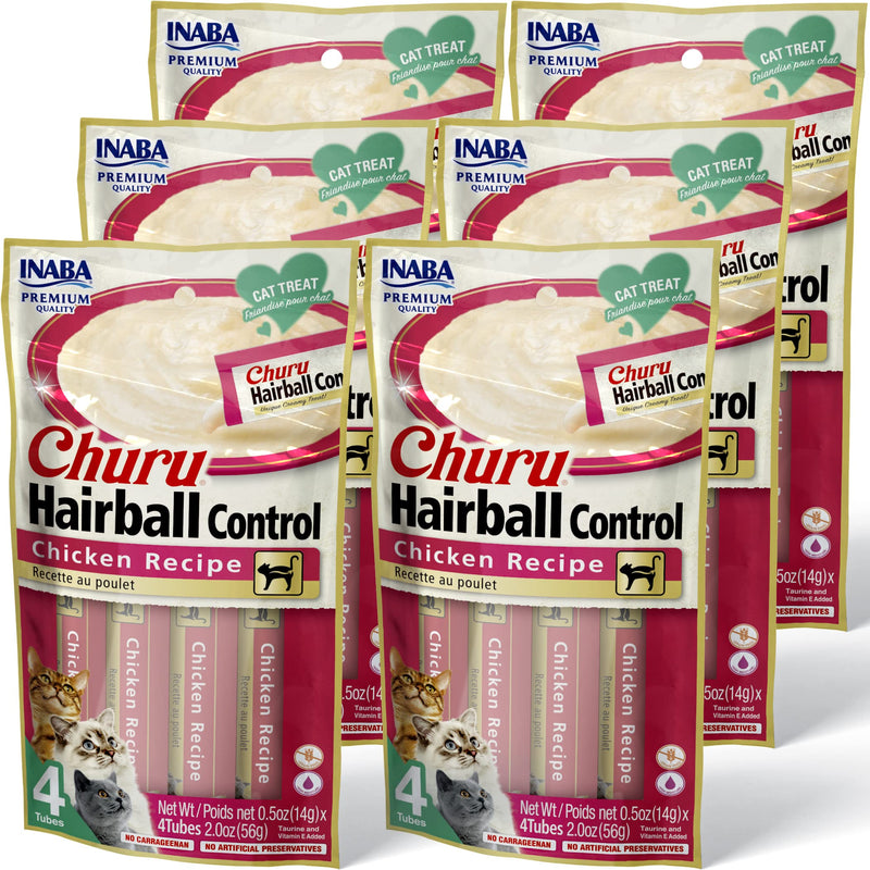INABA Churu for Cats, Functional, Creamy Lickable Purée Cat Treat for Hairball Control with Taurine & Vitamin E, 0.5 Ounces Each, 24 Tubes (4 per Pack) Chicken - BeesActive Australia