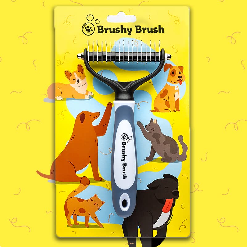 Brushy Brush Pet Grooming Brush for Dogs and Cats, Double-Sided Stainless Steel Deshedding and Dematting Undercoat Rake Tool, Removes Mats, Tangles, and Loose Hair, Wide - BeesActive Australia