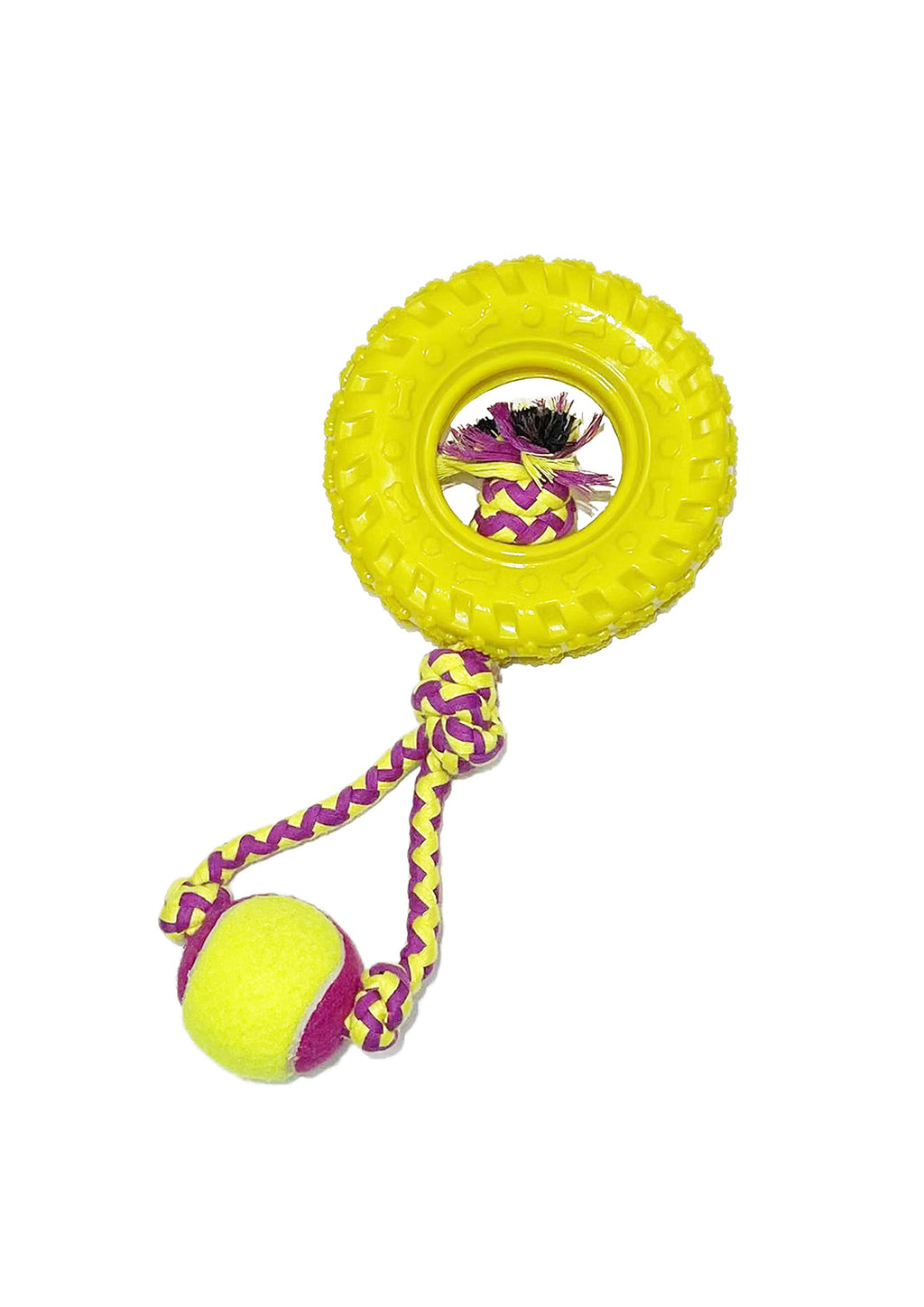 JADEWELL 3-in-1 Durable Dog Chew Toy with Natural Rubber Tire Rope and Tennis Ball for Aggressive Chewers Clean Teeth Interactive Toys for Puppy Small Medium Large Dogs Cats Pets - BeesActive Australia