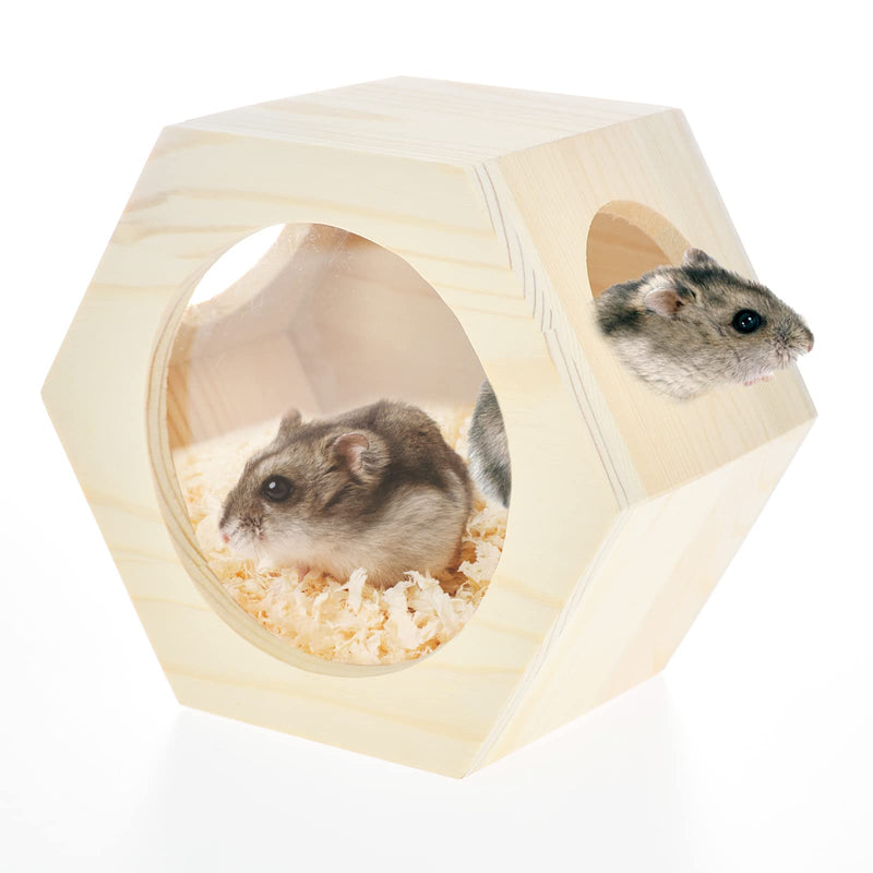 ShuRung Hamster Wooden Hut Hideout Chinchilla Wooden Hut Habitats House Acrylic Transparent Hexagon Hut for Dwarf Hamster Syrian Hamsters Gerbils - BeesActive Australia