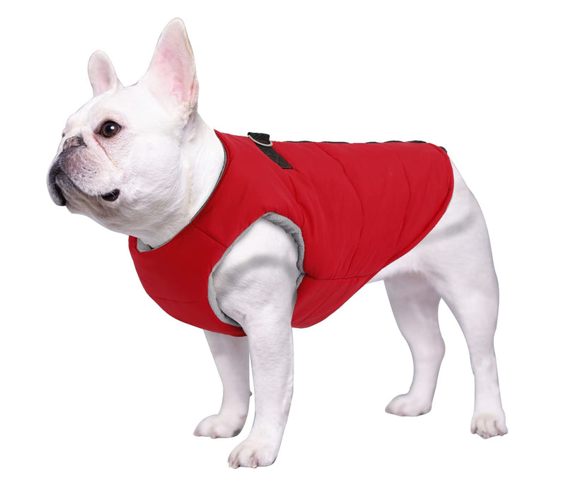 Geyecete Dog Bulldog Clothes Dog Cotton Padded Coat Thick Winter Warm Vest Waistcoat Cold Weather Jacket Clothing for French Bulldog Coat Medium Red - BeesActive Australia