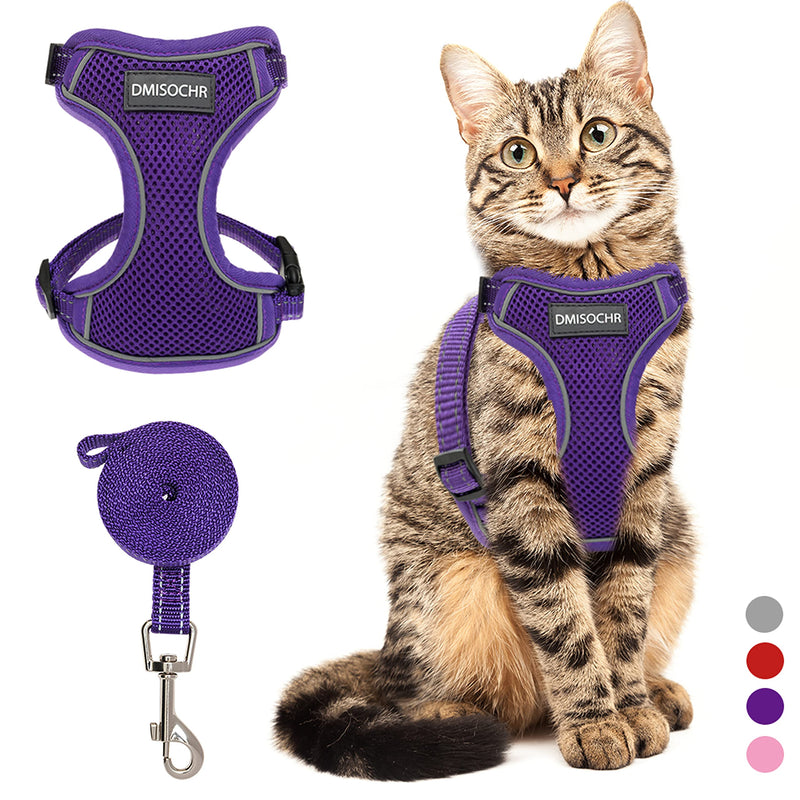 IPRAVOCI Cat Harness - Escape Proof Reflective Cat Harness and Leash for Small to Large Cats, Puppy, Small Dog - Adjustable Mesh Breathable Pink Cute Cat Harness for Walking Training Hiking S (neck7"-11" chest10.5"-16" ) Purple - BeesActive Australia