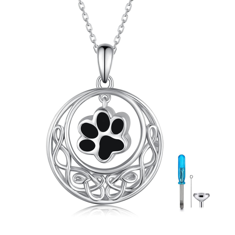 Paw Print Urn Necklace for Ashes 925 Sterling Silver Dog Cat Ashes Necklaces Memorial Keepsake Cremation Jewelry Gifts for Ashes Pet Ashes - BeesActive Australia