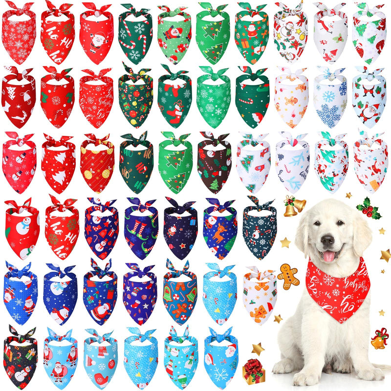 50 Pieces Christmas Dog Bandanas Bulk Dog Kerchief Set Bibs Triangle Dog Scarf Dog Bandanas with Christmas Patterns for Christmas Party Pet Costume Accessories Decoration - BeesActive Australia