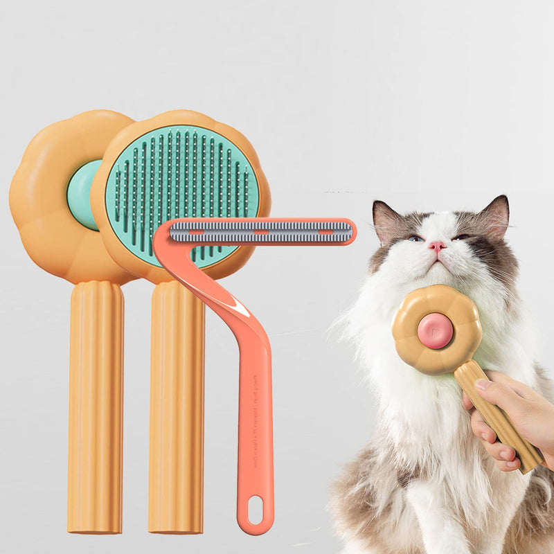 ABSOB Pet Grooming Cat and Dog Brush, Self-Cleaning Sliker Brush for Removes Mats, Tangles, and Loose Hair, Shedding Brush for Short or Long Haired Cats/Dogs (Orange) Orange - BeesActive Australia
