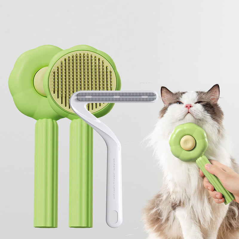 ABSOB Pet Grooming Cat and Dog Brush, Self-Cleaning Sliker Brush for Removes Mats, Tangles, and Loose Hair, Shedding Brush for Short or Long Haired Cats/Dogs (Green) Green - BeesActive Australia