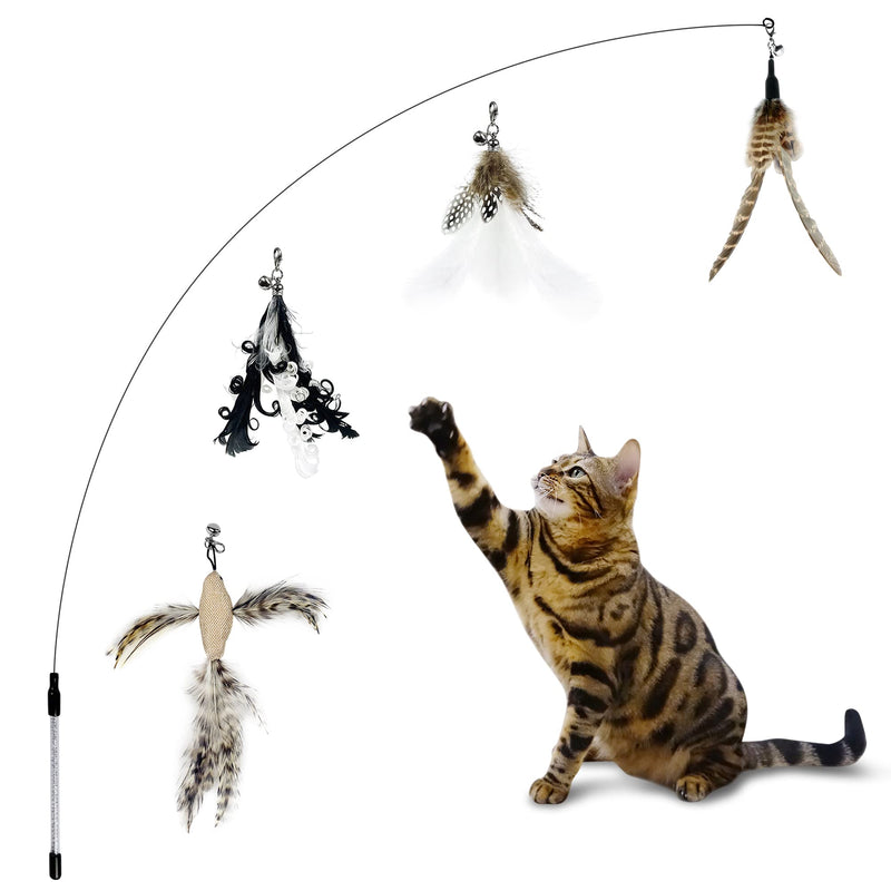 TTCAT Cat Wand Toys,Flexible Steel Wire and Cat Feather Toys Cat Teaser Toy Refills, Interactive Cat Toy Wand Kitten Toys for Indoor Cats to Play Chase Exercise Classic Feather Toys（4 refills） - BeesActive Australia