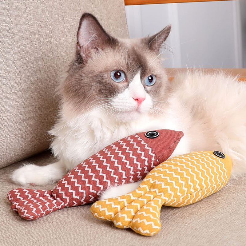 Homelifthub Cat Pillow Toy for Indoor Cats Fluffy Cat Calming Toy, Soft Cat Catnip Toys Pillow, Linen Chew Kitten Toy, Cute Fish Pillow for Cat Sleeping 3pack (red+yellow+grey) - BeesActive Australia