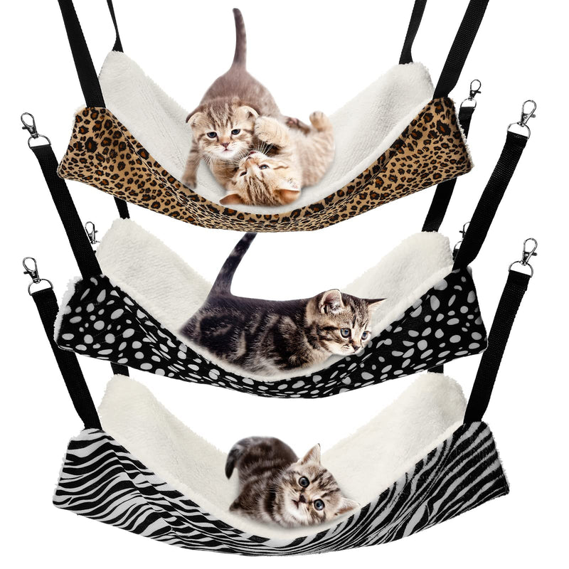 3 Pcs Reversible Pet Hammock Soft Plush Cat Hanging Hammock Dot Zebra Leopard Print Guinea Pig Bed Rat Cage Accessories for Cat Puppy Dog Piggy Kitten Ferret Rabbit Other Small Animals - BeesActive Australia
